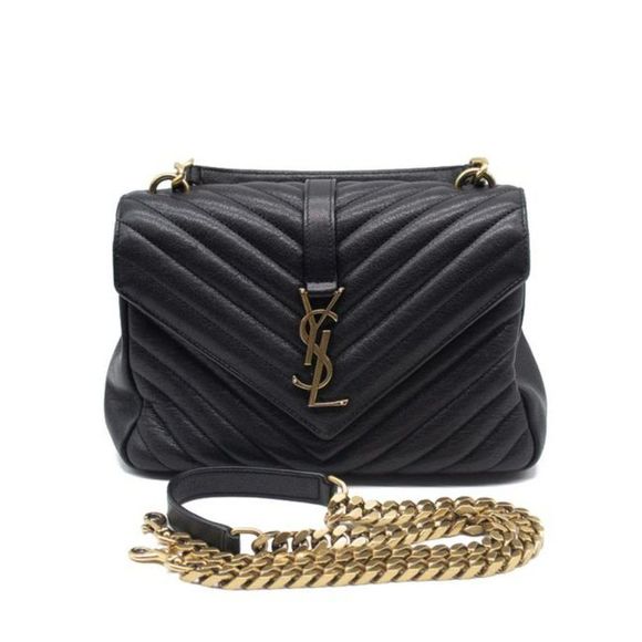 Saint Laurent Matelasse Monogram Medium College Black Leather Shoulder Bag YSL - Picture 3 of 12